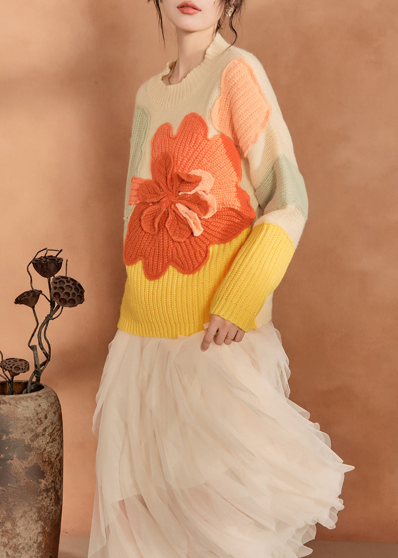 French Multicolor O-neck Knit Sweaters Spring