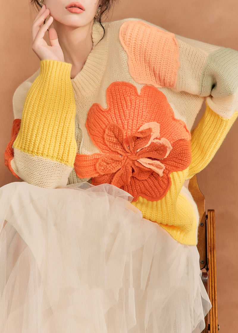 French Multicolor O-neck Knit Sweaters Spring