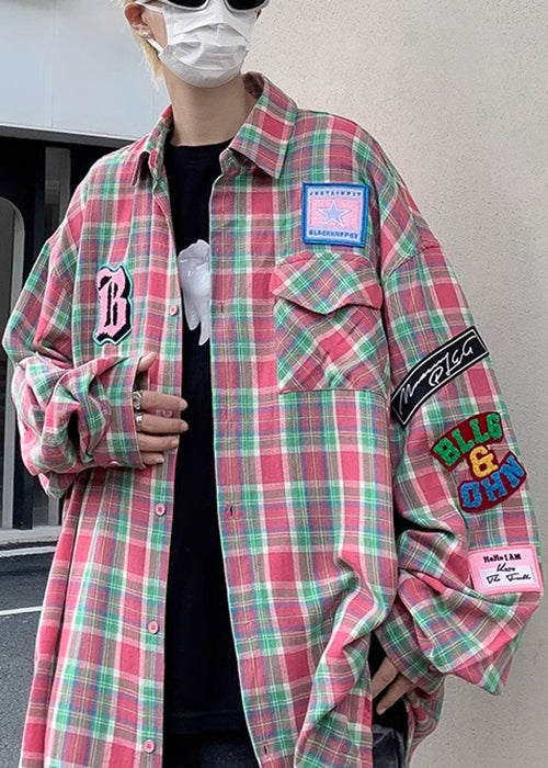 French Navy Plaid Pockets Cotton Shirt Spring