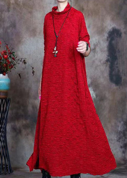 French Navy Turtleneck Circle Asymmetrical Design Fall Long Sleeve Long Dresses