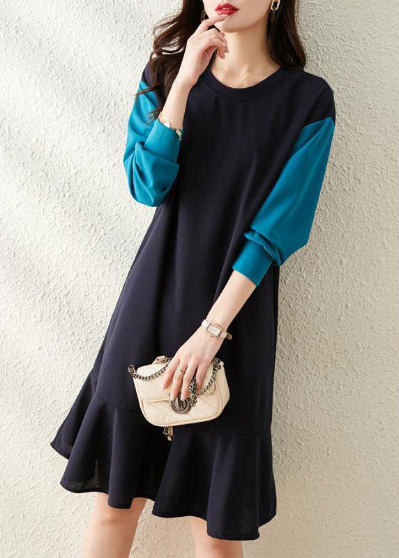 French Navy Sweatshirt Street Dress Winter