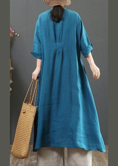 French O Neck Patchwork Spring Tunics Tunic Tops Blue Long Dress