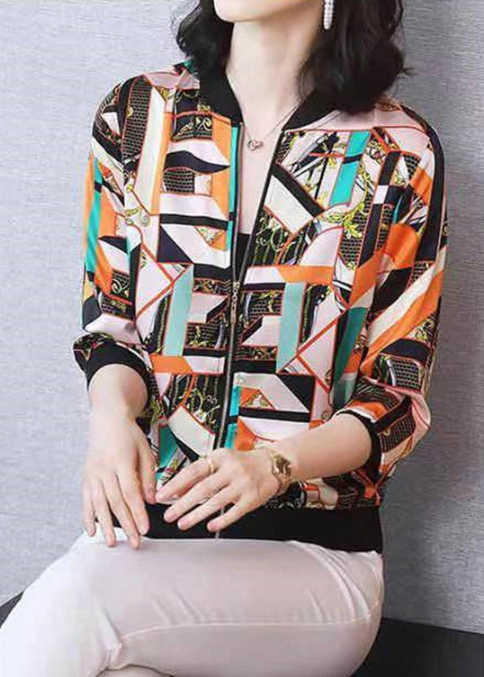 French O-neck Print Chiffon Sunscreen Coat Summer