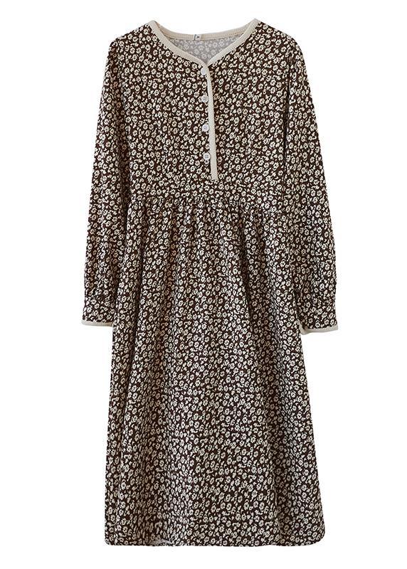 French O Neck Spring Tunics Tunic Khaki Print a Line Dress