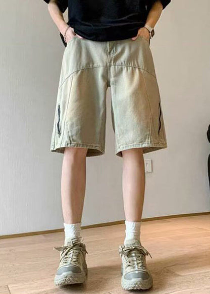 French Old Blue Zippered Pockets High Waist Shorts Summer
