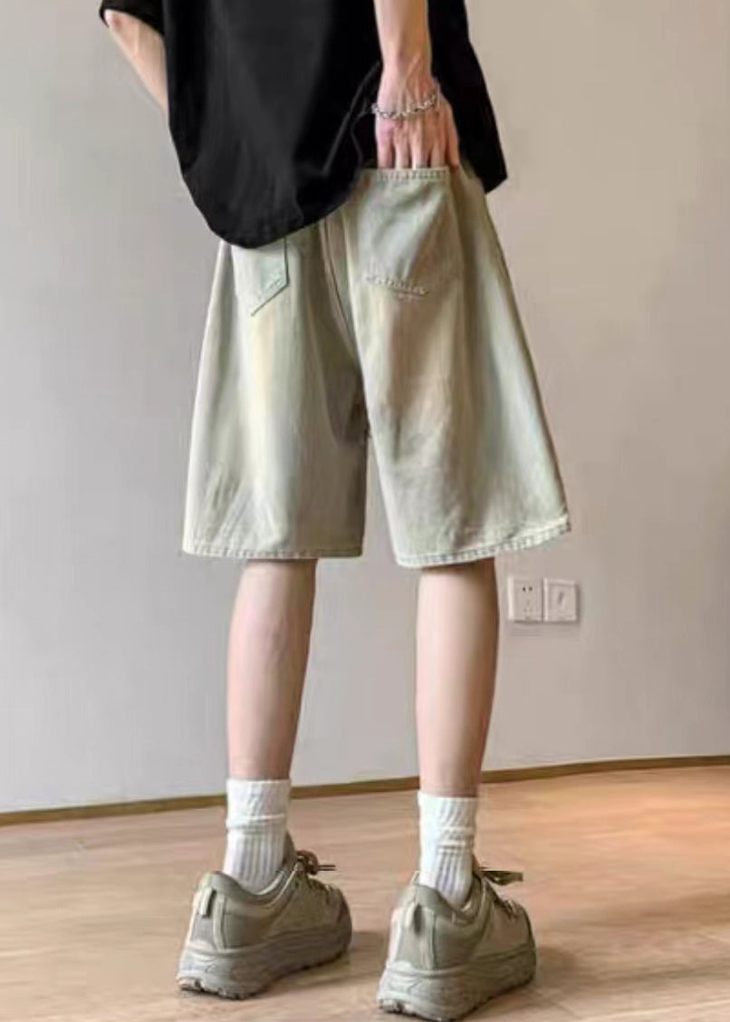 French Old Blue Zippered Pockets High Waist Shorts Summer