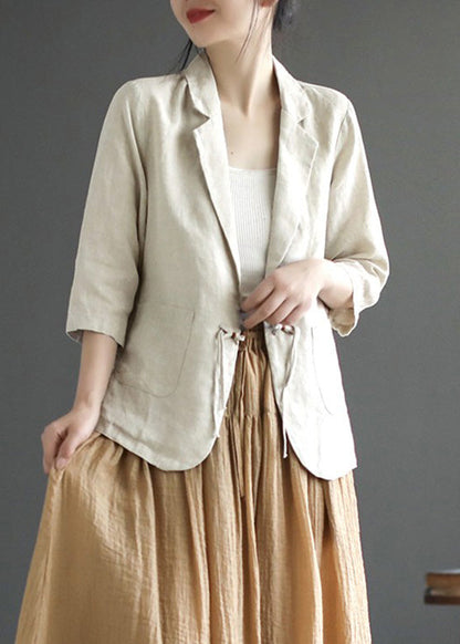 French Peacock Blue Notched Button Coats Half Sleeve