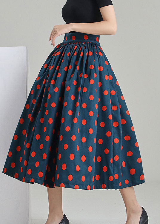 French Peacock Blue Dot Print Cirlce Skirts Spring