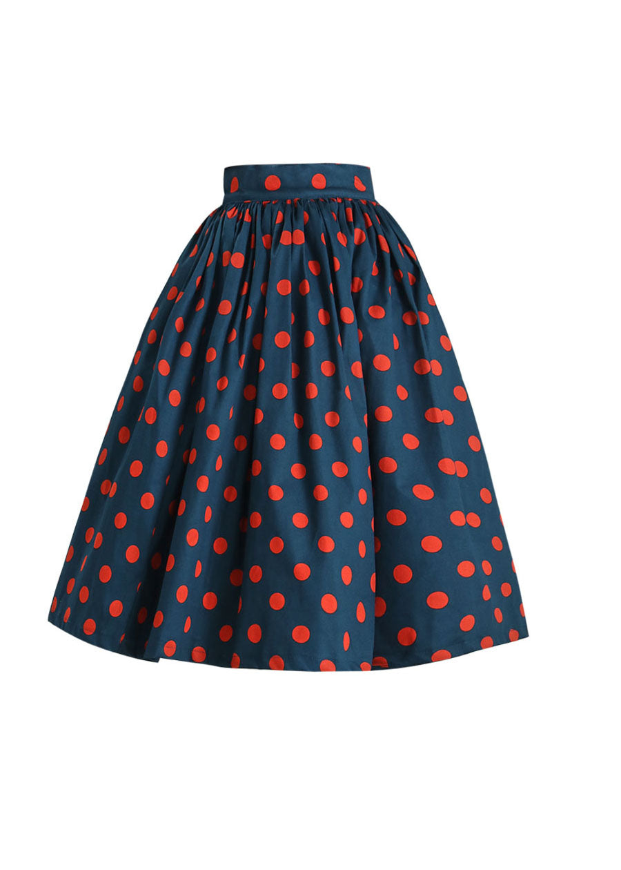 French Peacock Blue Dot Print Cirlce Skirts Spring