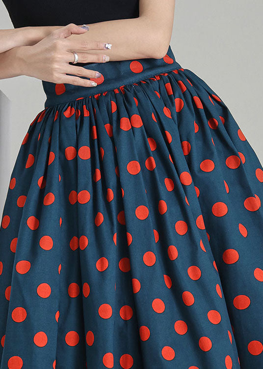 French Peacock Blue Dot Print Cirlce Skirts Spring