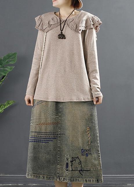 French Peter Pan Collar Blouses For Women Design Chocolate Shirts