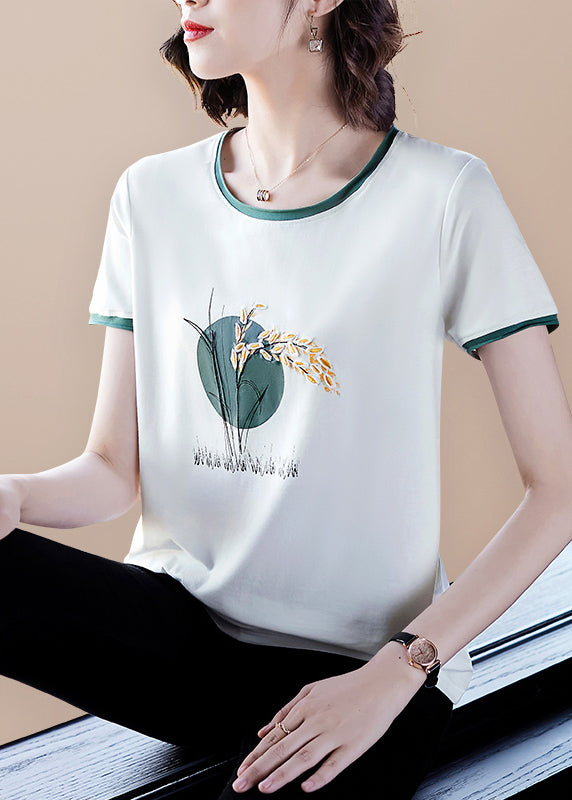 French Pink O-neck Embroideried Patchwork Tanks Short Sleeve