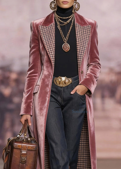 French Pink Peter Pan Collar Pockets Velvet Coats Spring