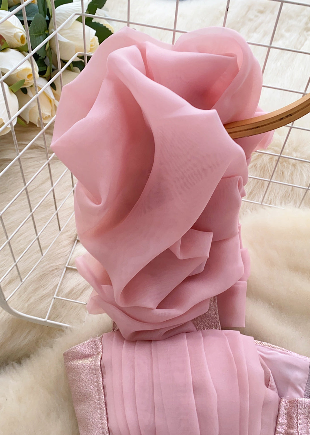 French Pink Zippered Tulle Patchwork Mid Dresses Summer