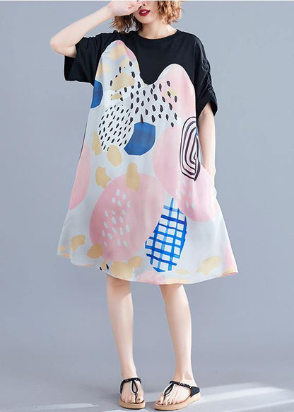French Print Dress O Neck Short Sleeve Summer Dress