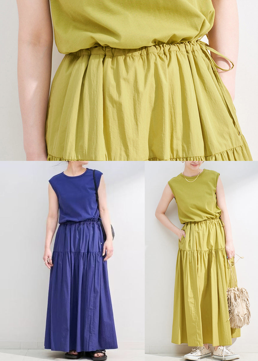 French Purple Cinched Patchwork Cotton Maxi Dress Sleeveless