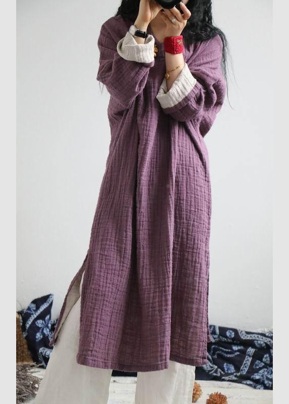 French Purple Dress Side Open Spring Dress
