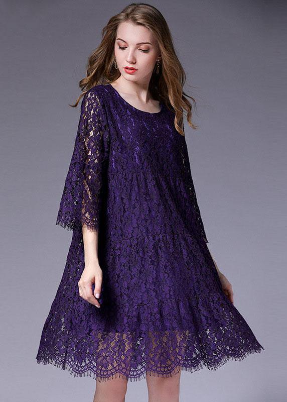 French Purple Half Sleeve Spring Vacation Dresses Half Sleeve