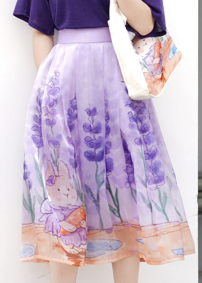 French Purple High Waist Tulle a Line Skirts Summer