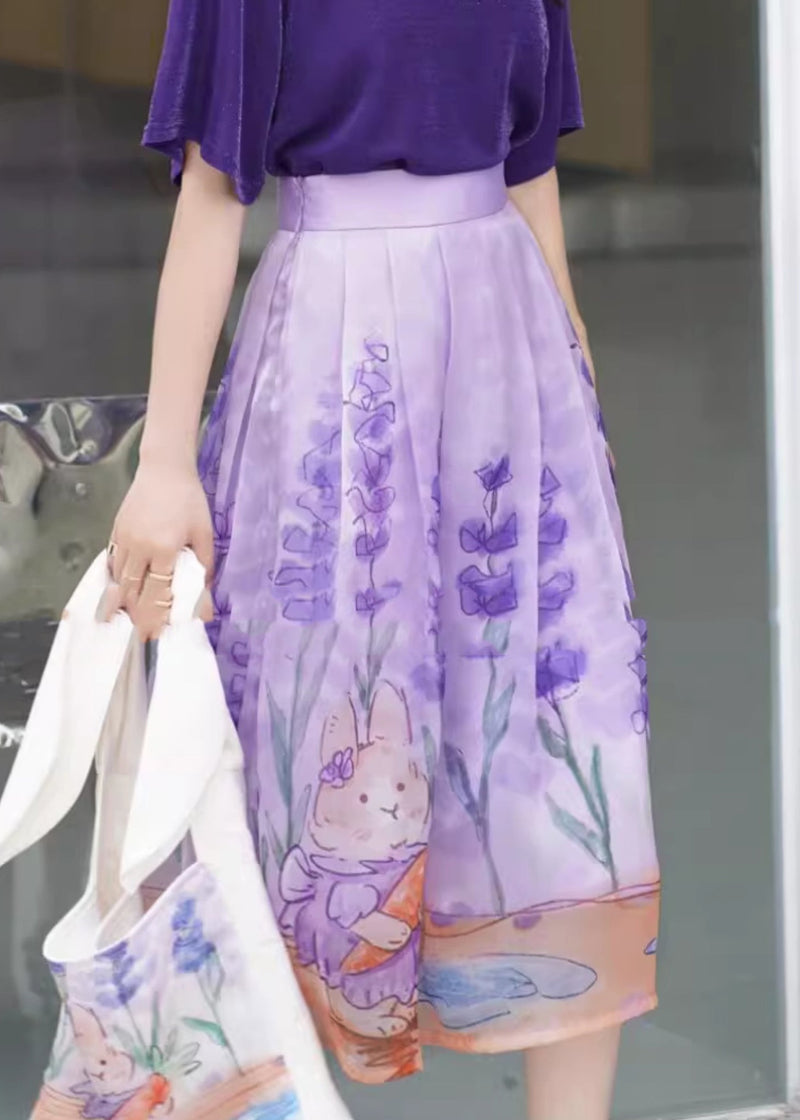 French Purple High Waist Tulle a Line Skirts Summer