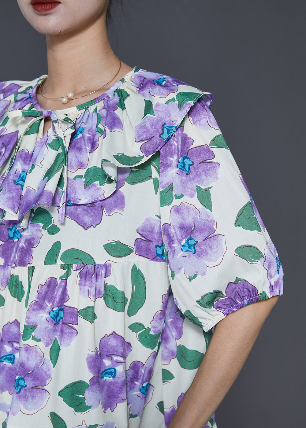 French Purple Peter Pan Collar Cotton Maxi Dresses Summer