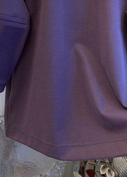 French Purple Peter Pan Collar Patchwork Cotton Tops Spring