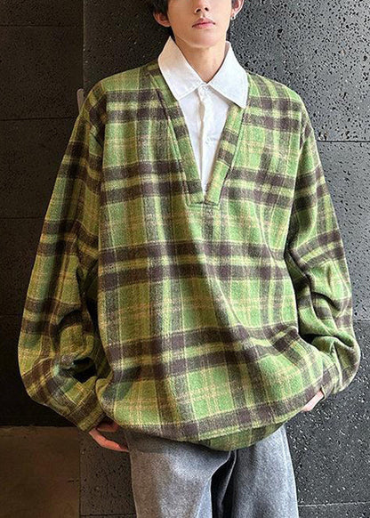 French Purple Plaid Button Patchwork Woolen Shirts Spring