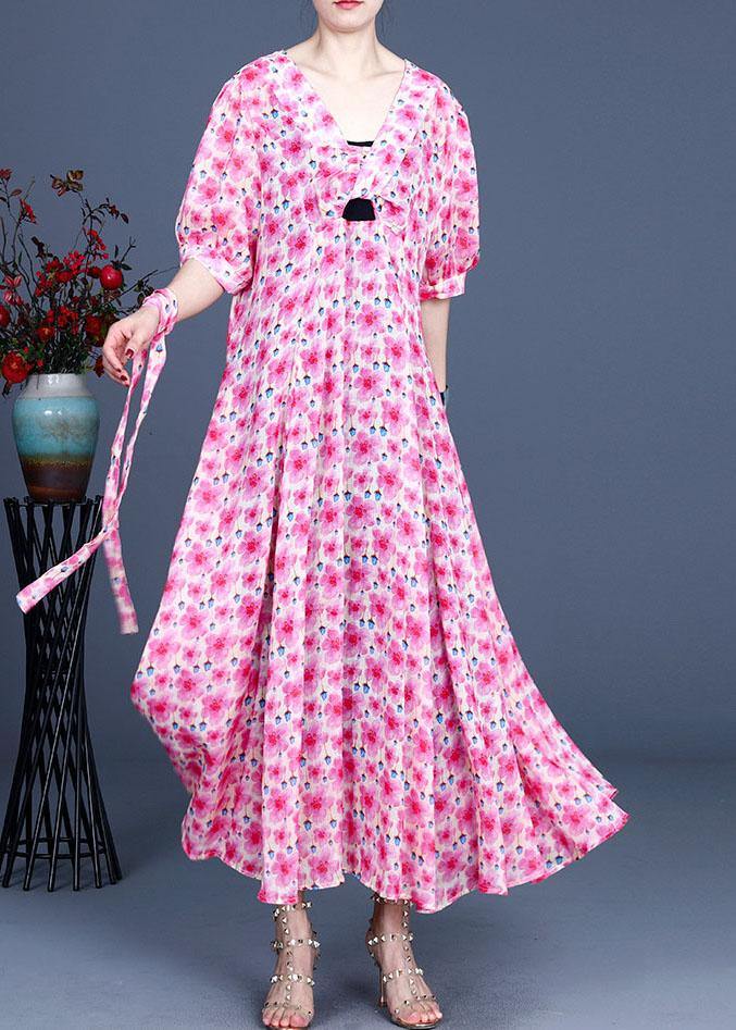 French Purple Print Summer Ramie Party Dresses
