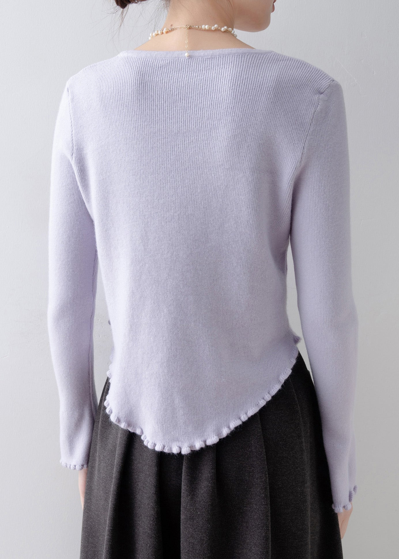 French Purple Ruffled Slim Fit Knitted Tops Spring