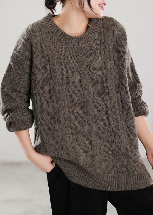 French Red O-neck Side Open Knit Sweater Tops Spring