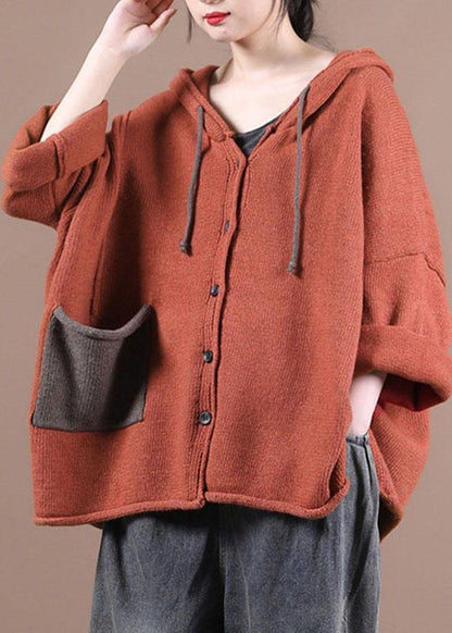 French Red Pockets Sweater Coat
