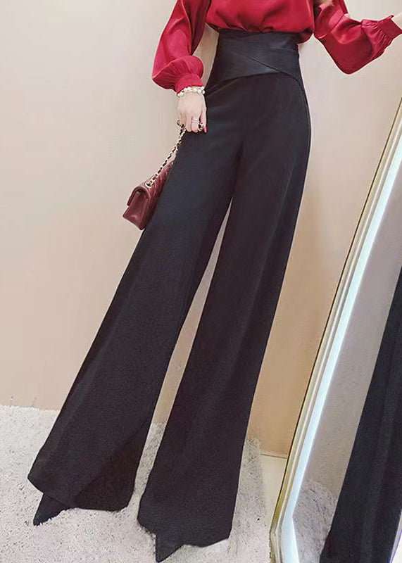French Red High Waist Cotton Wide Leg Pants Spring