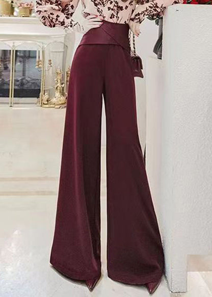French Red High Waist Cotton Wide Leg Pants Spring