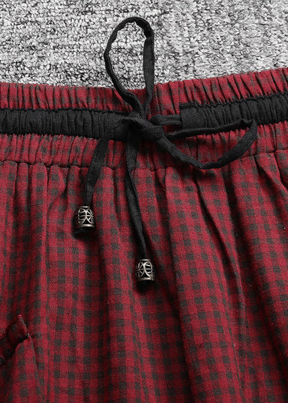 French Red Drawstring Asymmetrical Patchwork Skirt Spring