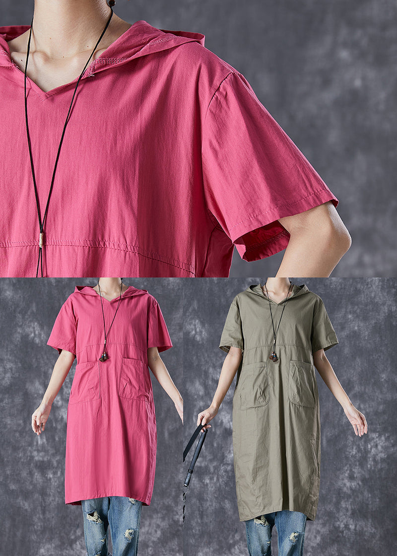 French Rose Hooded Pockets Cotton Sweatshirts Dress Summer