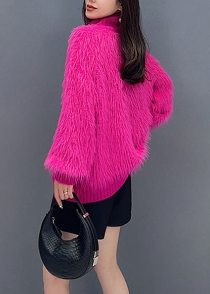 French Rose Stand Collar Button Mink Hair Knitted Coats Fall