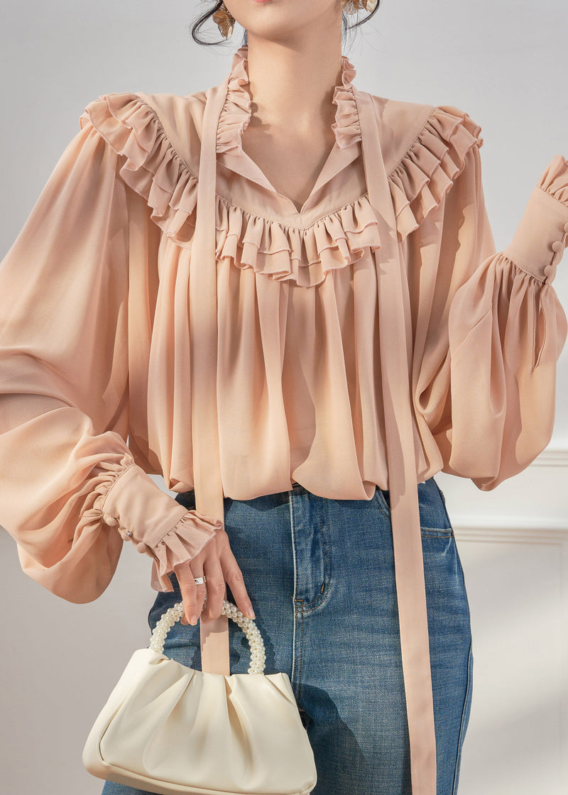 French Ruffled Ribbon Chiffon Shirts Spring