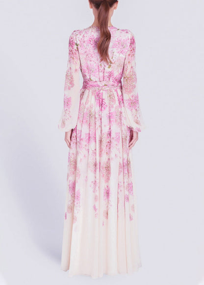 French Slim Fit Pink O Neck Patchwork Silk Long Dresses Spring