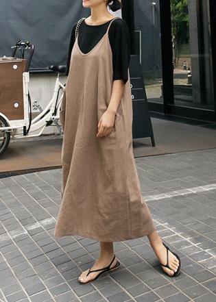 French Spaghetti Strap Linen Cotton Soft Surroundings Khaki Dresses