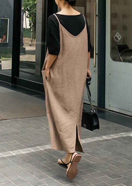 French Spaghetti Strap Linen Cotton Soft Surroundings Khaki Dresses