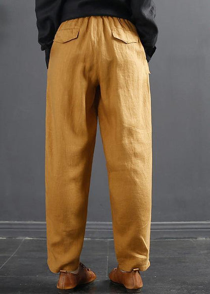 French Spring Wide Leg Pants Unique Yellow-print1 Inspiration Elastic Waist Wild Pants