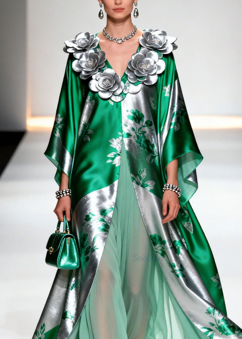 French V Neck Decorated Chiffon Robe Dresses Summer