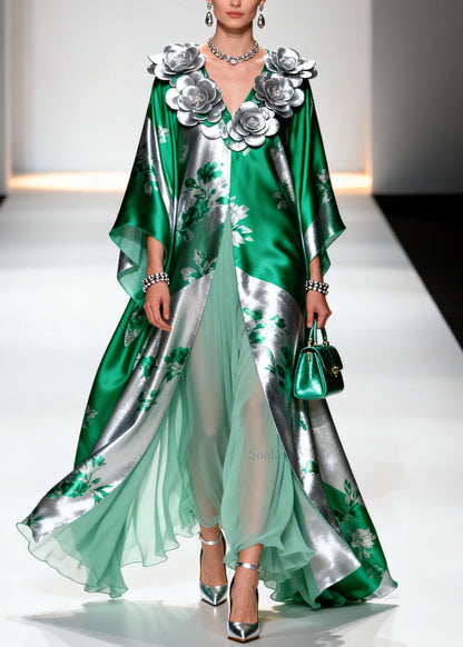 French V Neck Decorated Chiffon Robe Dresses Summer