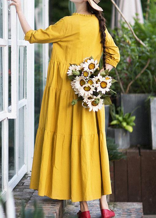 French V Neck Patchwork Spring Dresses Fabrics Yellow Dresses