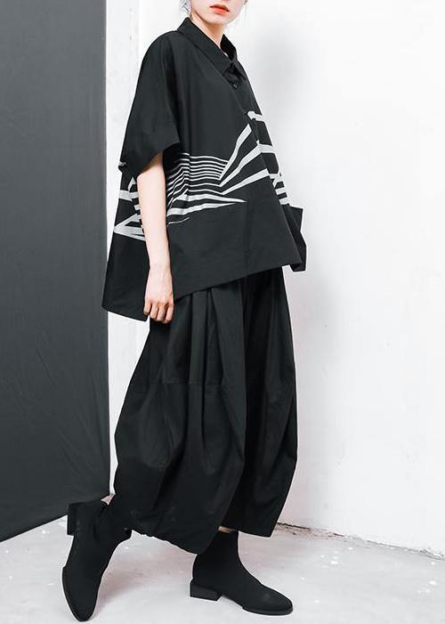 French Irregular Cotton Crane Tops Stripes High Low Hem T-shirt