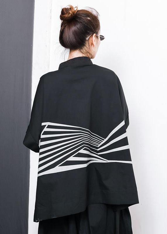 French Irregular Cotton Crane Tops Stripes High Low Hem T-shirt