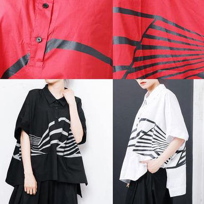 French Irregular Cotton Crane Tops Stripes High Low Hem T-shirt