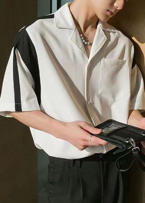 French White Button Pockets Cotton Shirt Short Sleeve