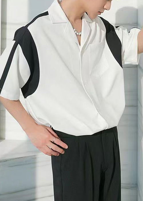 French White Button Pockets Cotton Shirt Short Sleeve