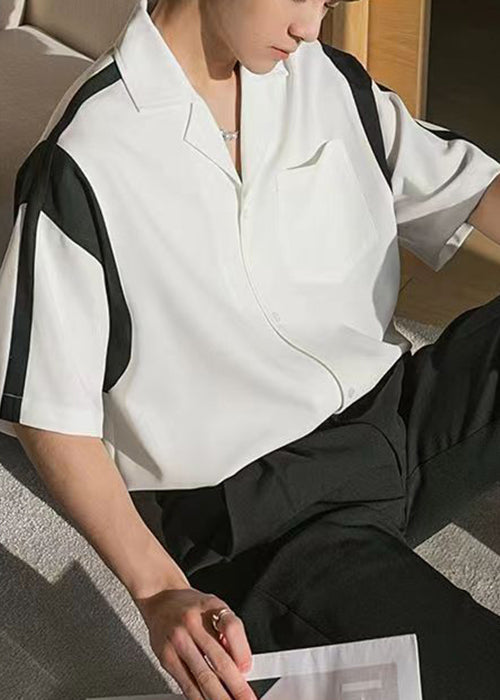 French White Button Pockets Cotton Shirt Short Sleeve
